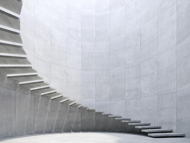 Modern staircase in concrete space 3d rendering