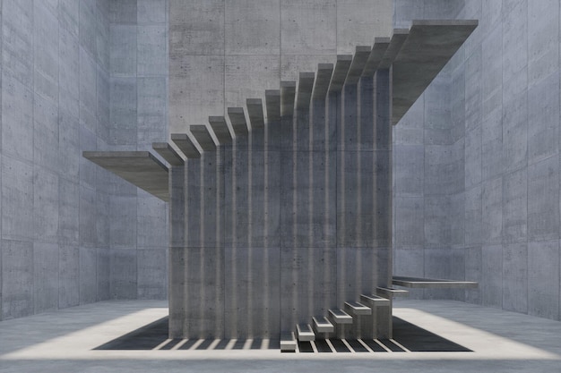 Modern staircase in concrete space 3d rendering