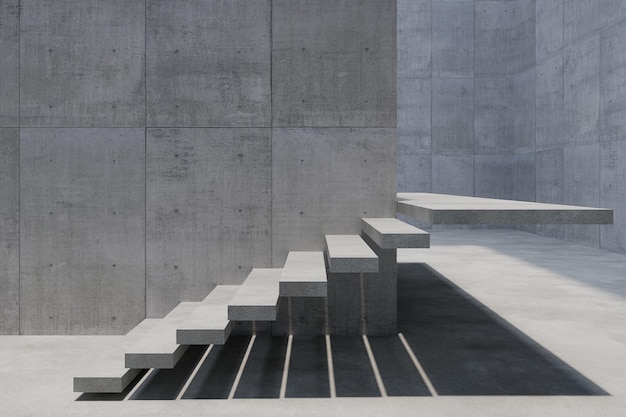 Modern staircase in concrete space 3d rendering