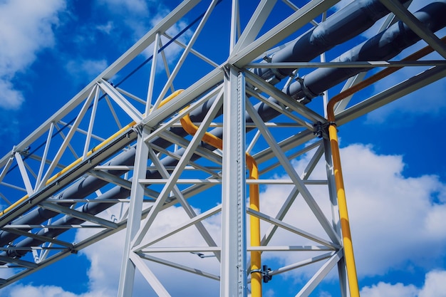 Modern steam pipeline for industrial on blue skies background