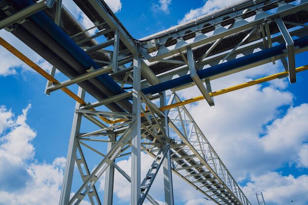 Modern steam pipeline for industrial on blue skies background