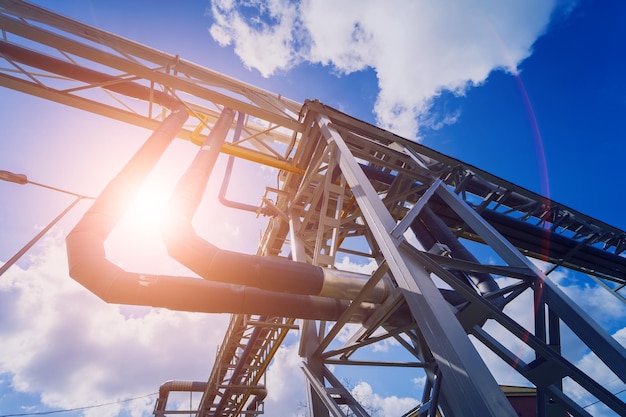 modern steam pipeline for industrial on blue skies background