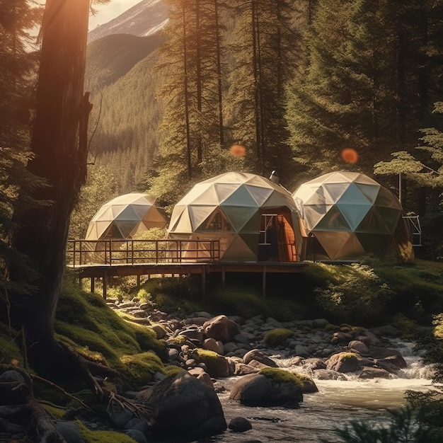 a modern structure tent in nature Glamping pod