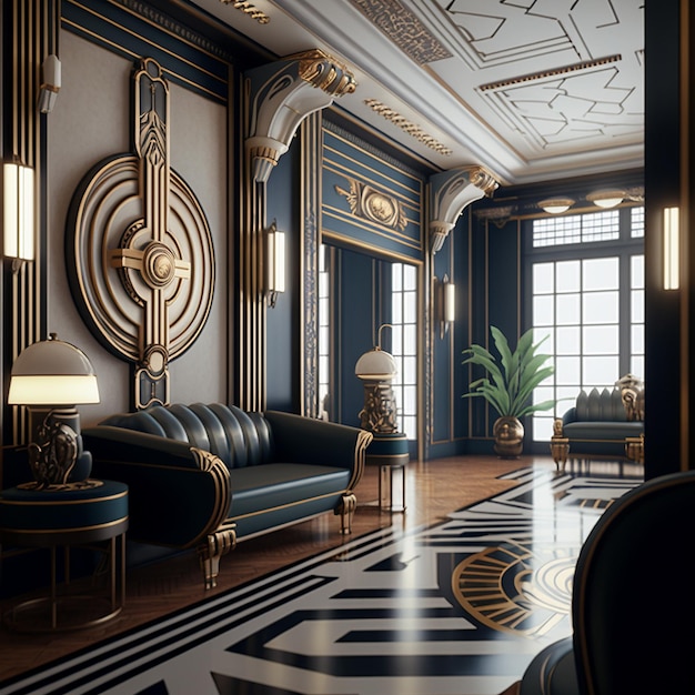 Foto interior design del soggiorno art deco in stile moderno ai immagine generata