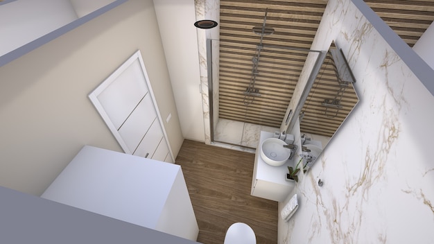 샤워 시설과 세면대가 있는 현대적인 스타일의 욕실