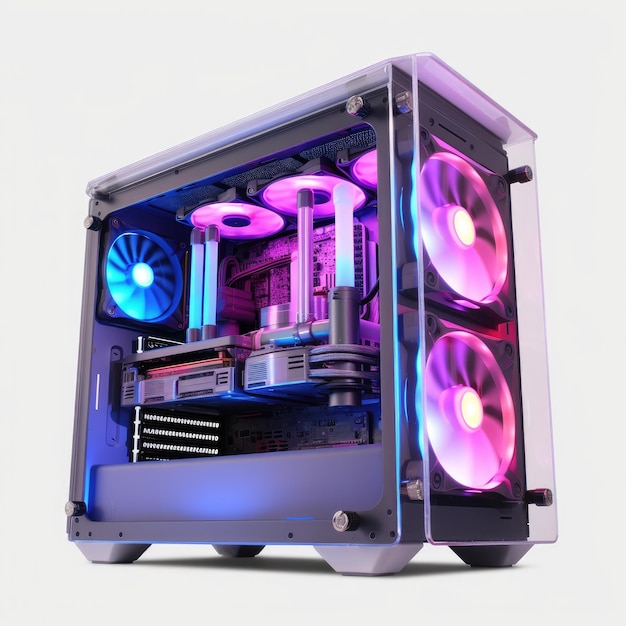 Photo modern style gaming pc with water cooling and lights generative ai