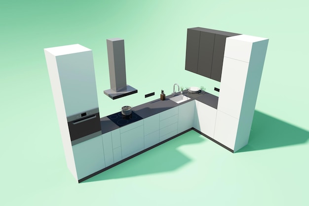 Modern Style Kitchen Interior green studio background