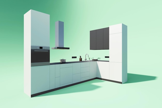 Modern Style Kitchen Interior green studio background