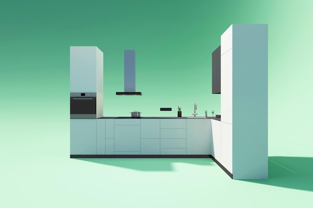 Modern Style Kitchen Interior green studio background