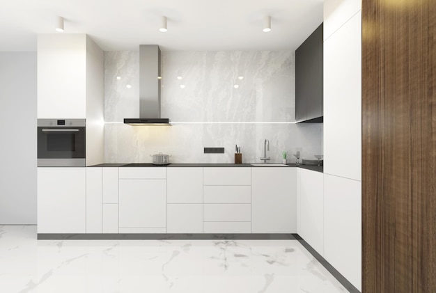 Interiore della cucina in stile moderno nei colori bianchi