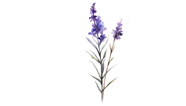 Modern Style Lavender Sprig on White Background in Watercolor Generative AI