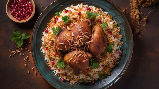 Modern style traditional fried Arabic chicken majboos