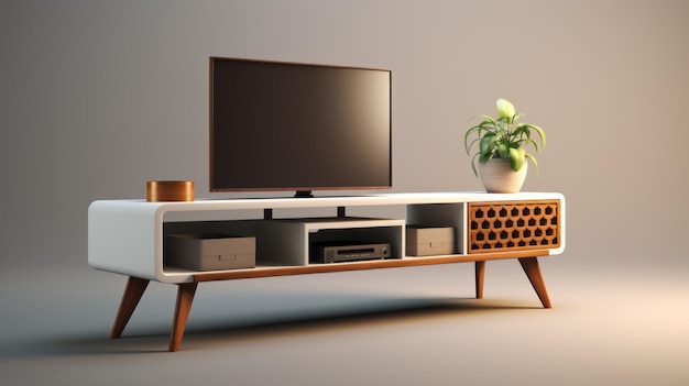 Photo modern style tv unit with hd mod and midcentury design