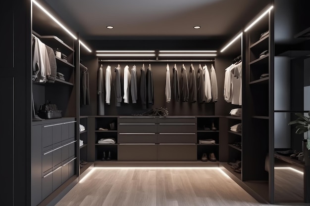 Modern style walk in closet Dark tone AI