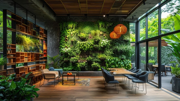 Modern and stylish office environment with greenery