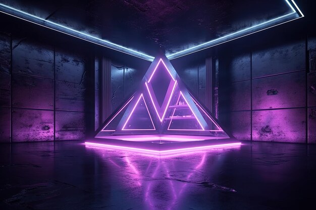 Generative AIテクノロジーで作成されたネオン照明のあるモダンでスタイリッシュな紫と黒の部屋