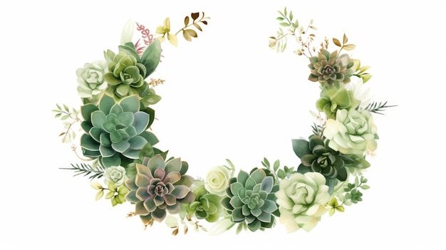 Modern succulents circle frame clipart watercolor paint AI generated