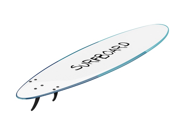 흰색 바탕에 지느러미가 있는 현대적인 서핑보드입니다. 3d 렌더링