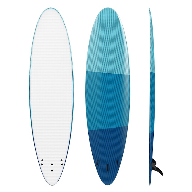 Modern Surfboard with Fins on a white background. 3d Rendering