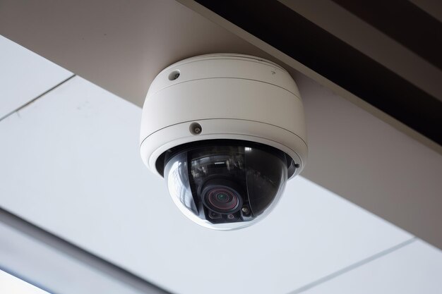 Photo modern surveillance camera under eave