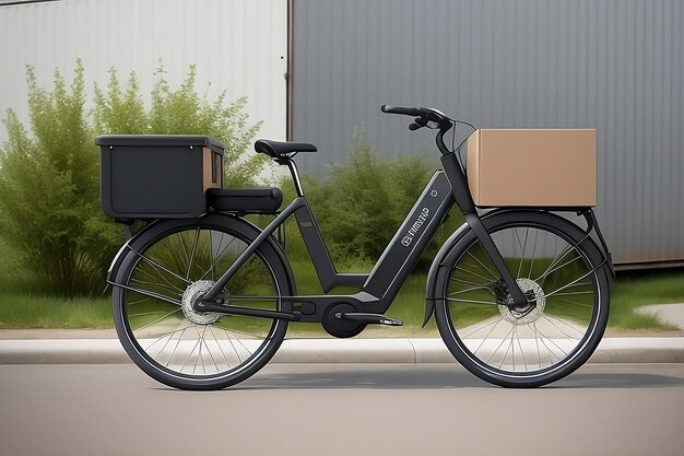 Foto moderna bicicletta e-cargo sostenibile con idea di design di modello di scatola