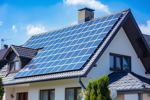 Modern Sustainable House With Solar Panels on the Roof