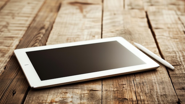 Modern Tablet with Stylus on Rustic Wooden Table