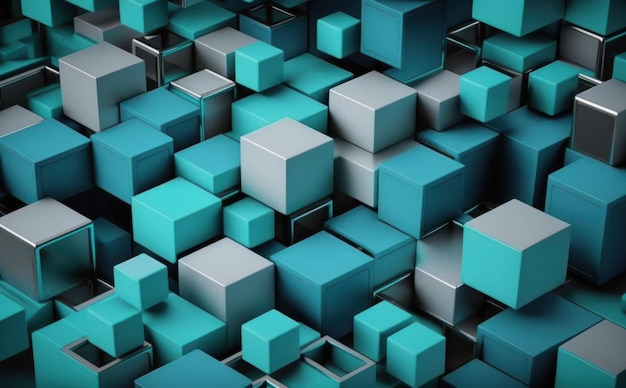 Modern Tech Wallpaper with Neatly Arranged Multisized Cubes Teal and Turquoise