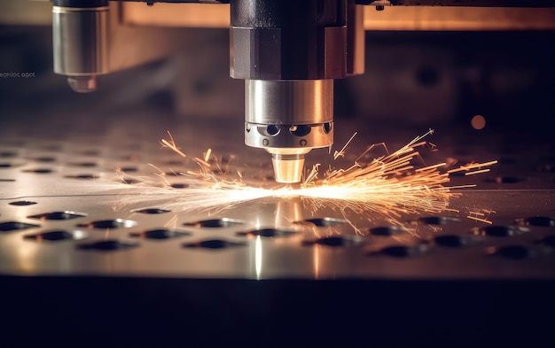 Modern technology industry background Industrial Laser CNC cut of metal with spark Generative AI