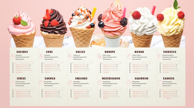 Фото Современный шаблон дизайна меню мороженого на белом фоне