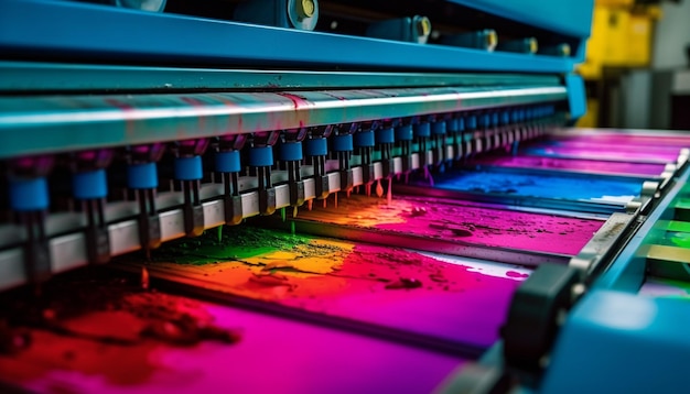 Modern textile industry uses automated machinery for multi colored variation generated by artificial intelligence