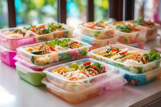 Modern Thai food lunch boxes in plastic packages ai generative