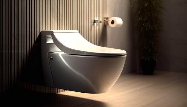 Modern toilet room interior white ceramic toilet bowl and closed seat cover