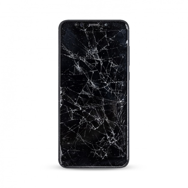 Modern touch screen smartphone with broken screen isolated