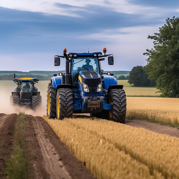 현대 트랙터 New Holland T8은 현장에서 작동합니다.