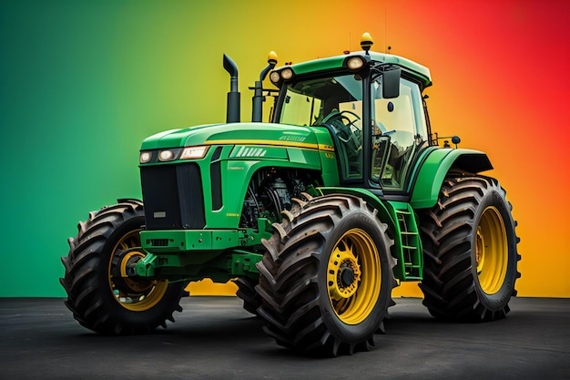 Foto tractor moderno sulla strada contro lo sfondo colorato ai generativo
