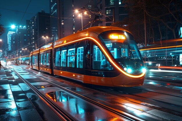 Foto moderno tram nel centro della città trasporto urbano