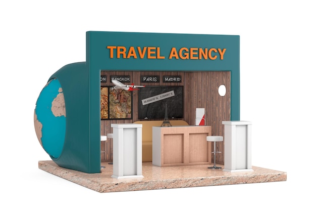 Modern Travel Agency Booth Promotion Stand Room 3d Rendering