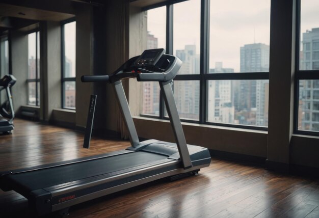 A modern treadmill positioned near a window in a room