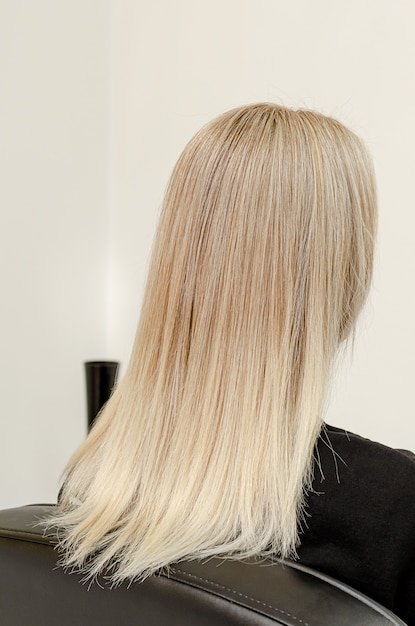 Modern trendy AirTouch technique for hair dyeing. Look from behind on straight hair