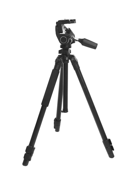 Modern tripod for camera isolated on white