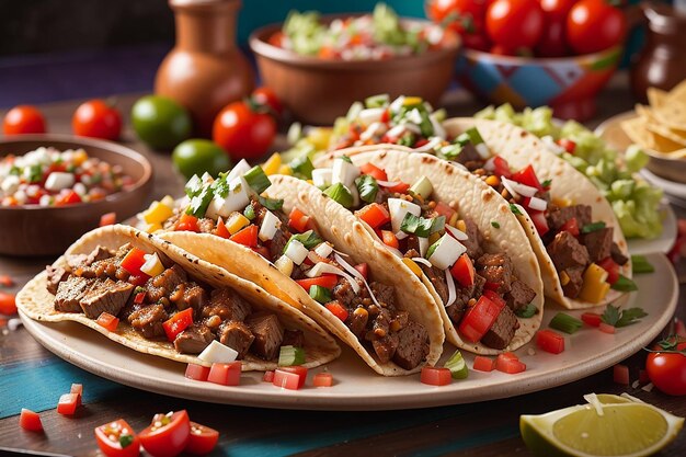 A modern twist on a classic dish a taco salad with layers of crispy tortilla and of fresh vegetables