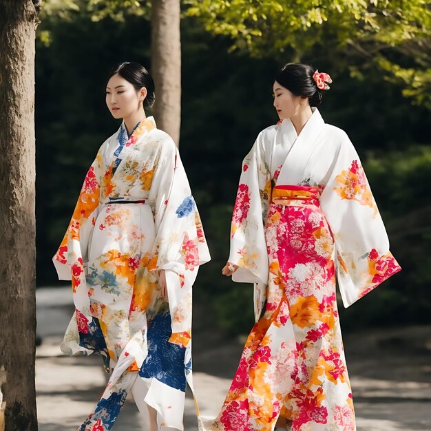 Photo a modern twist on the classic japanese kimono wearing on women