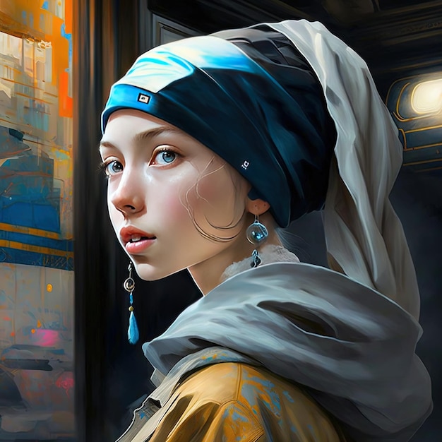 Modern Twist Girl with Pearl Earring in Contemporary Attire