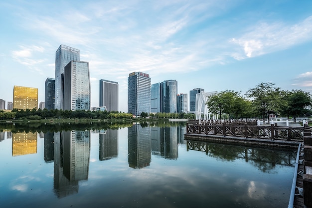 중국 Zibo의 현대 도시 건축 풍경