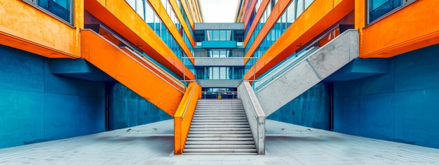 Modern urban architecture with colorful facades and stairs