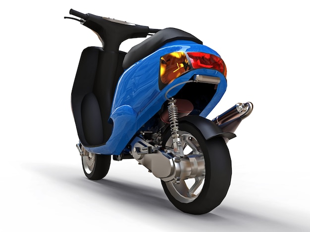 Modern urban black and blue moped on a white background. 3d illustration.