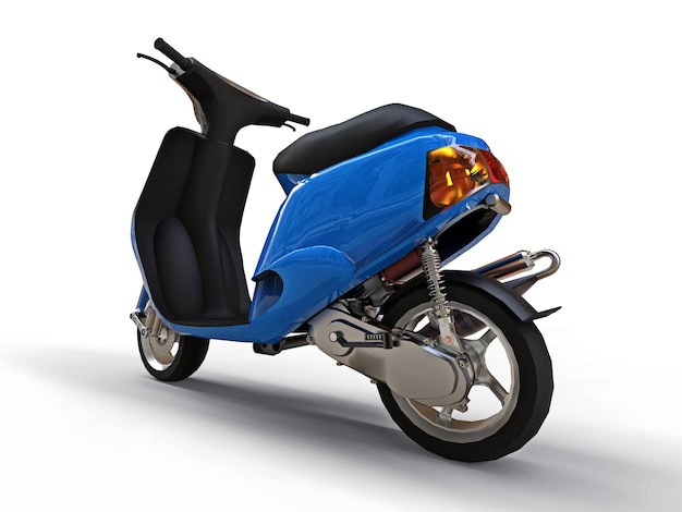 Modern urban black and blue moped on a white background. 3d illustration.