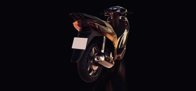 Modern urban black moped on a black background 3d illustration