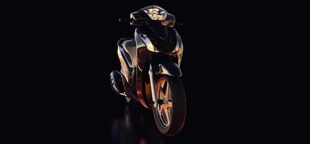 Modern urban black moped on a black background 3d illustration